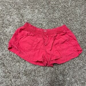 SO Heritage Linen Blend Smocked Waist Drawstring Shorts Coral Pink Womens Medium